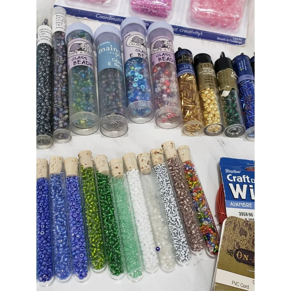 LARGE GLASS SEAD BEAD LOT Czech Japanese Blue Moon Craft Wire Jewelry cord - Picture 12 of 16